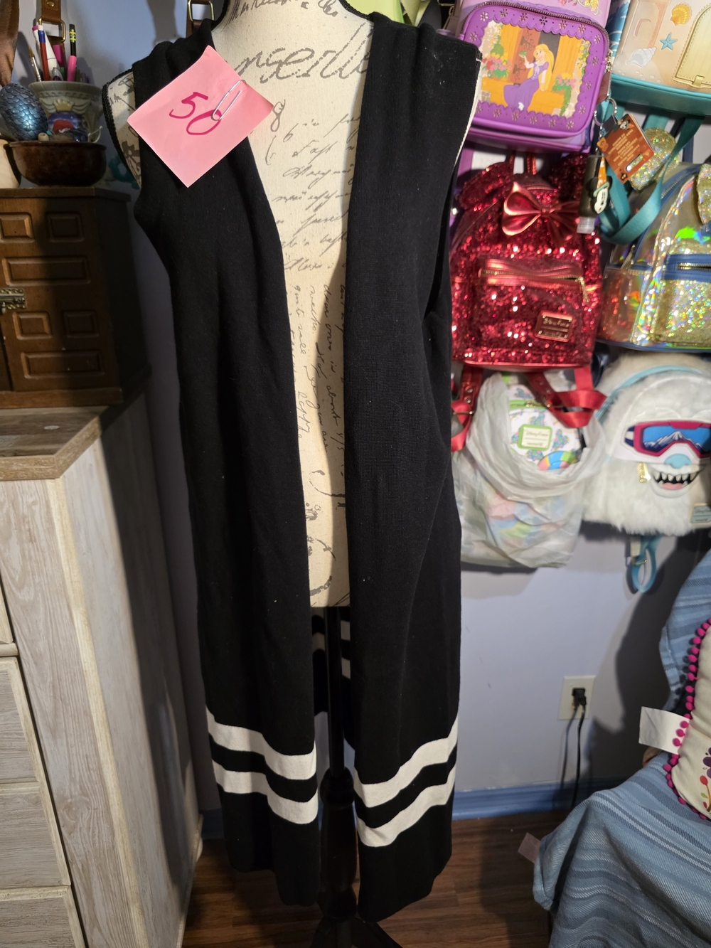 Vince Camuto Knit Duster Style Vest Black And White NWT Size Large